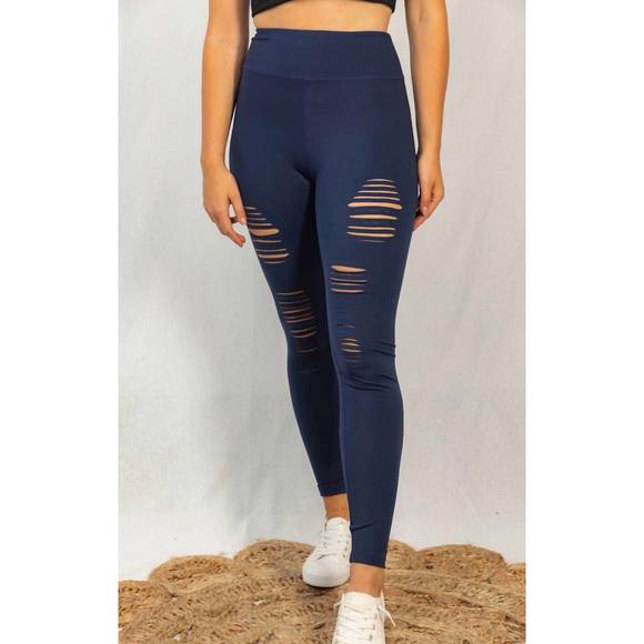 White Birch High Waisted Solid Knit Laser Cut Leggings